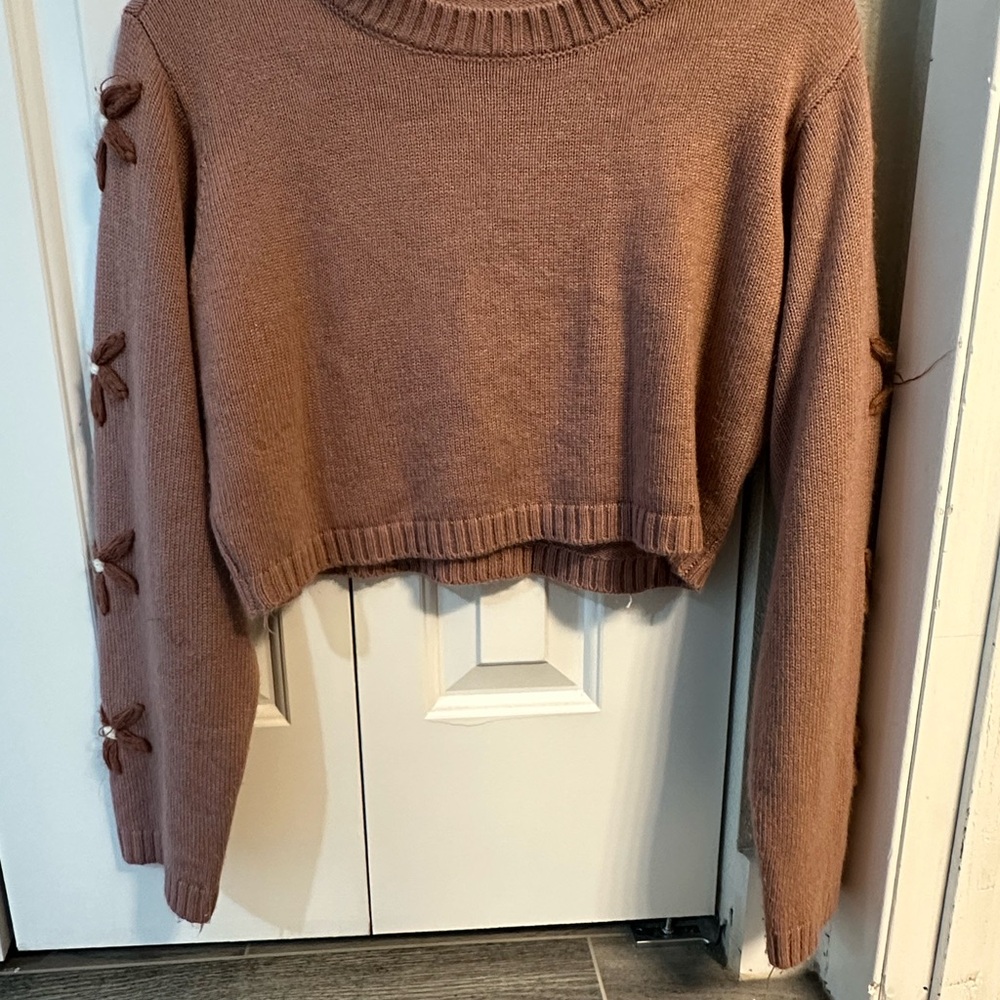 Altar'd State Brown Cowl Neck Sweater with Ribbed Texture
